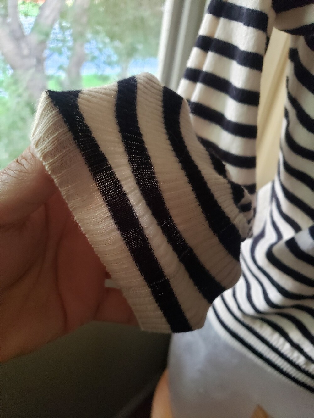 J. Crew Merino Wool Black and Cream Striped Knit Top - Picture 2 of 8